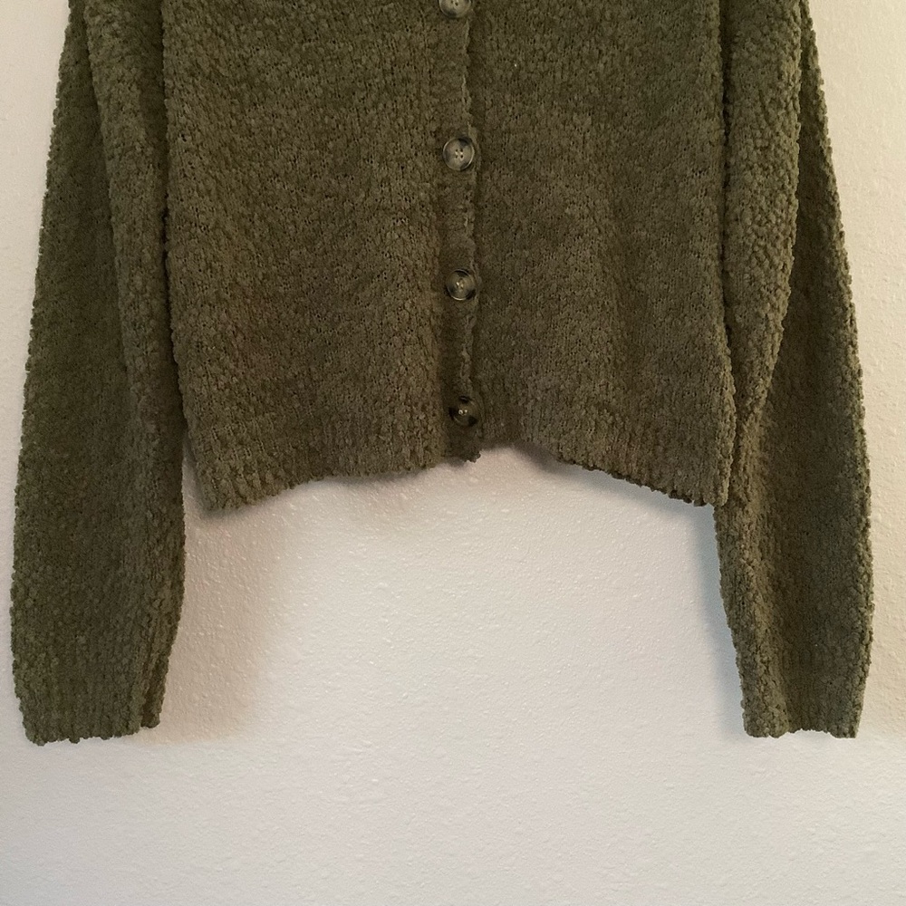 Mossy Green Textured Forest Fairy Cottagecore Goblincore Button Knit Cardigan S - Picture 3 of 6